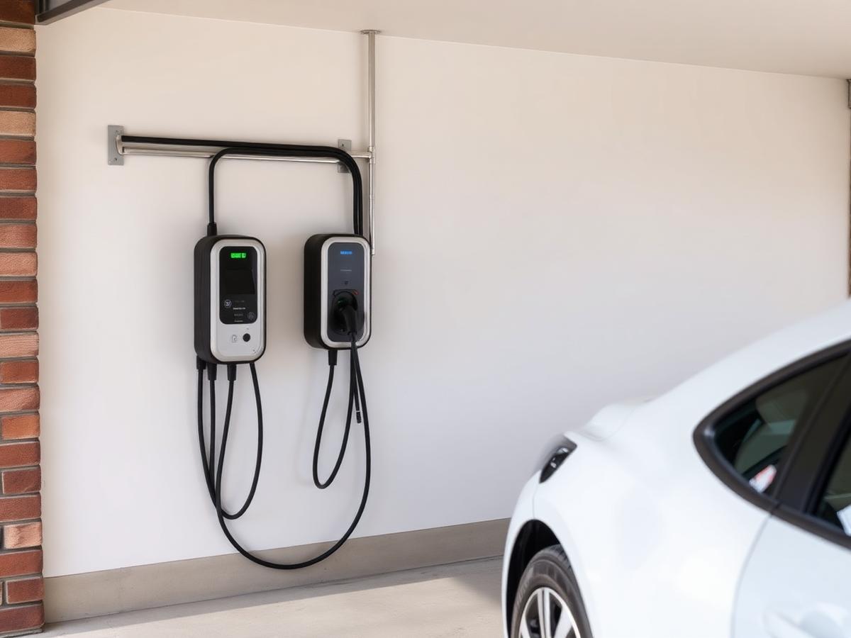 Level 2 EV charger installation in a residential garage
